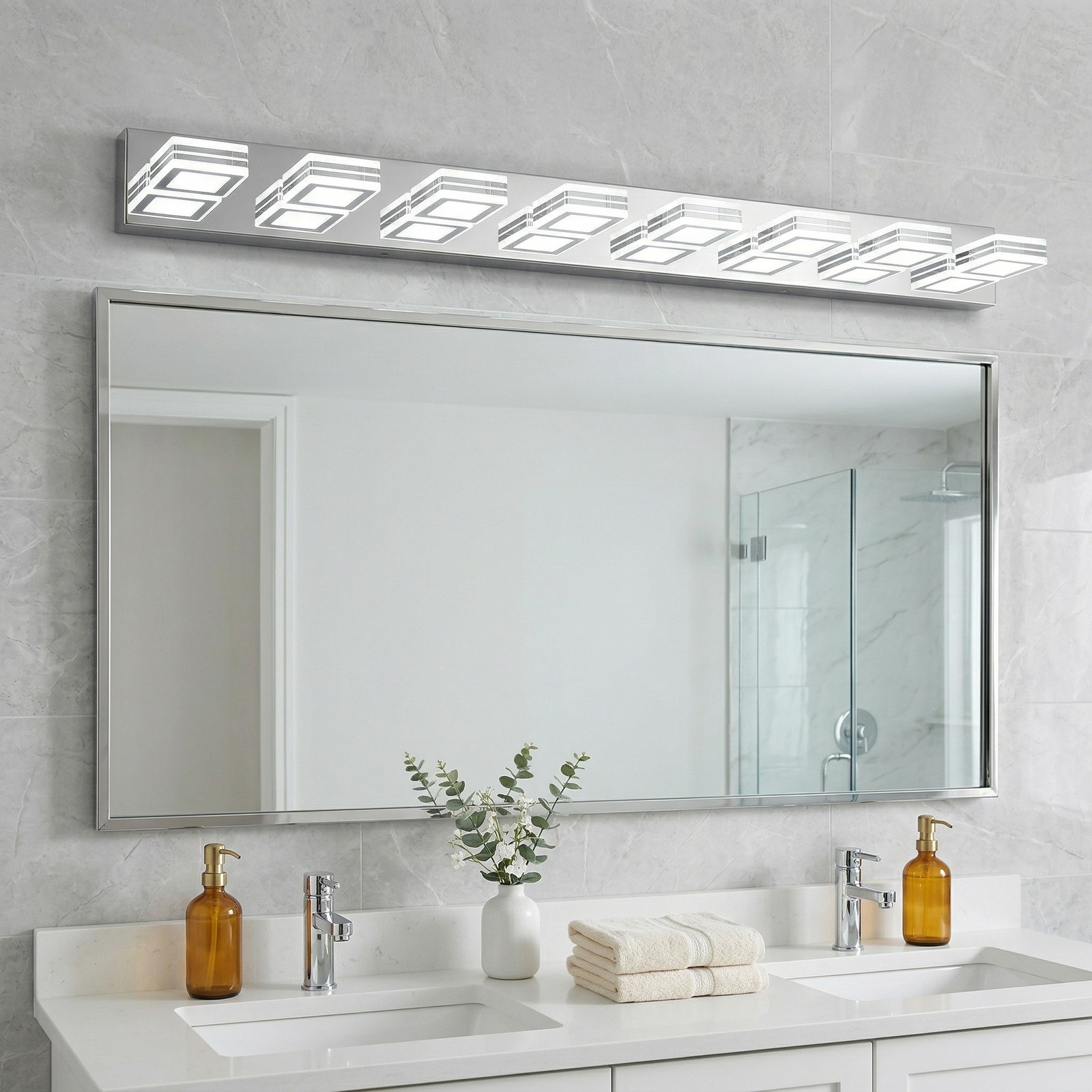 Chrome Dimmable LED Vanity Light 46 inch 7-Lights Wall Fixture Bathroom Mirror