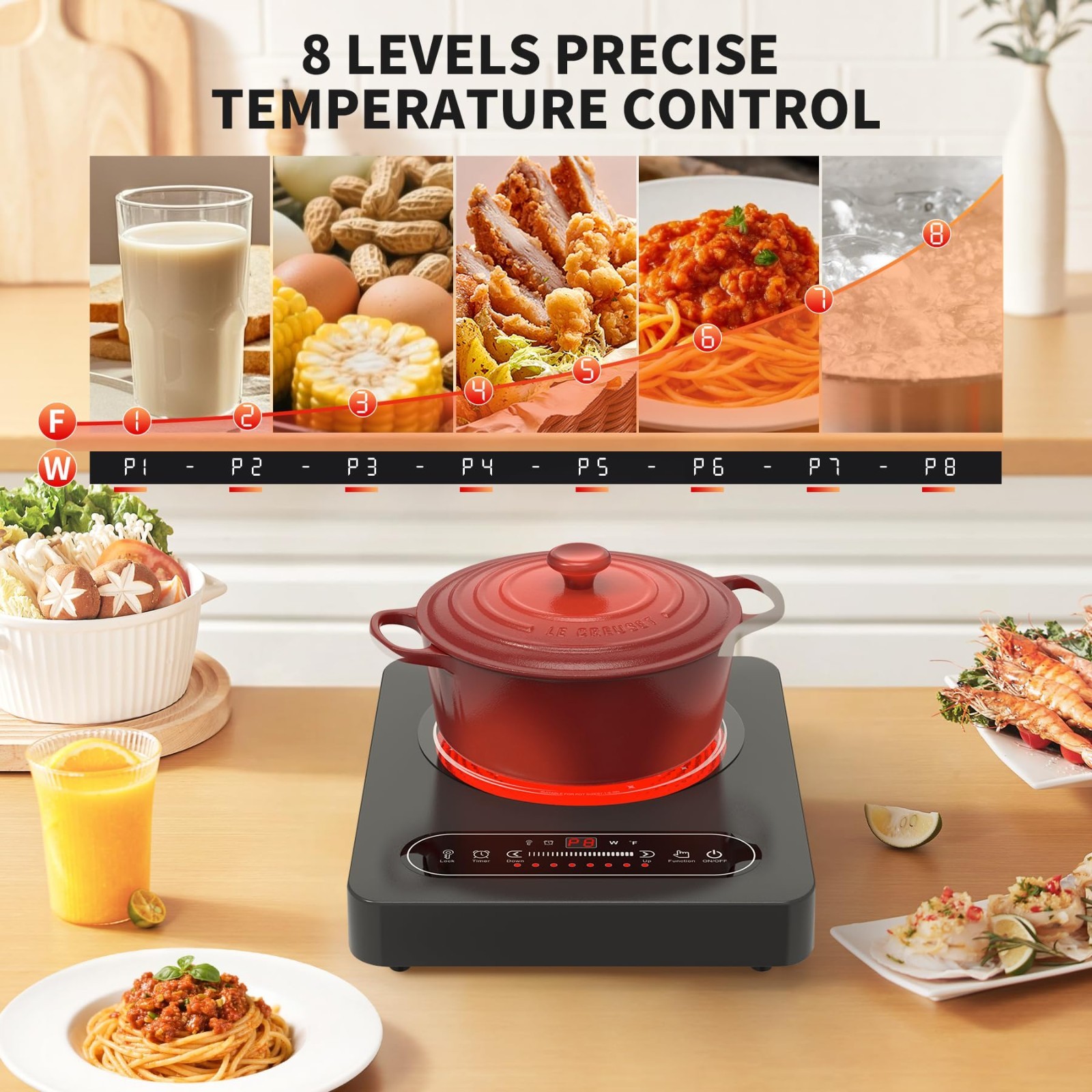 Portable Electric Cooktop 1800W Single Burner with LED Touch Control, Timer, Saf