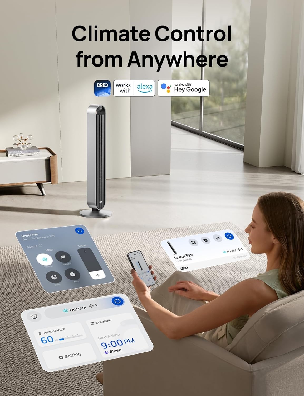 DREO 42-Inch Tower Fan – Powerful, Quiet & Efficient Whole-Room Cooling