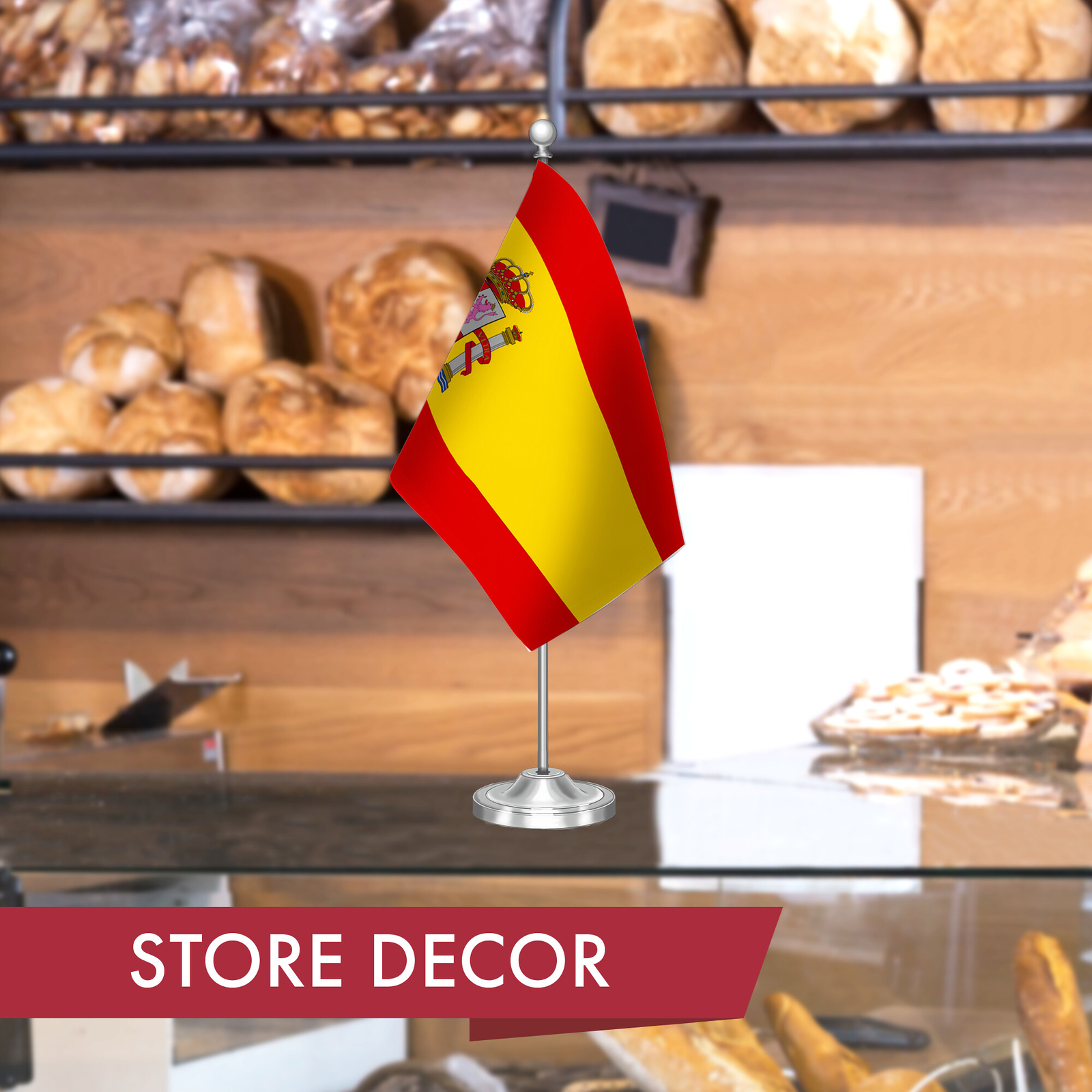 G128 Spain Spanish Deluxe Desk Flag Set 8.5×5.5 In Printed 300D Polyester
