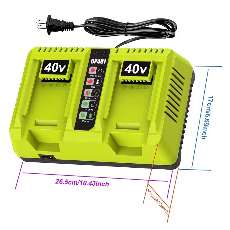 For Ryobi 40V Dual Port Rapid Charger 40 Volt Battery OP401 OP4050 OP4040