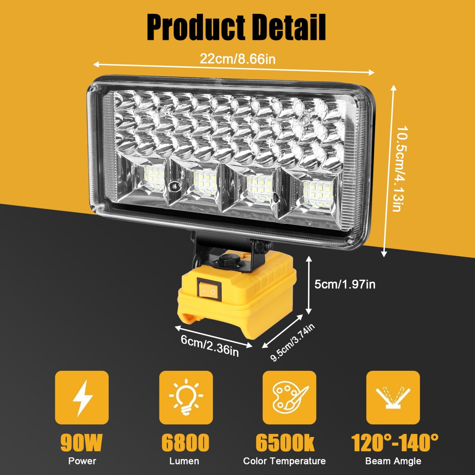 LED Work Light for De walt 20V Battery, 90W 6800LM Flashlight with USB Port