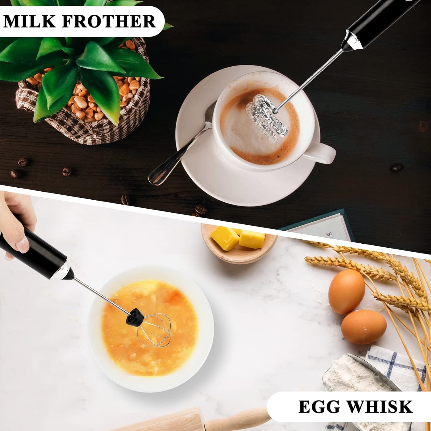 3in 1 Handheld Electric Whisk Mixer,Rechargeable 3 Speed Milk Frother Egg Beater