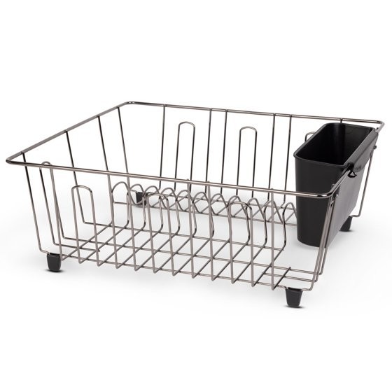 Mainstays Compact Dish Drainer Rack Chrome Black Kitchen Drying Tray