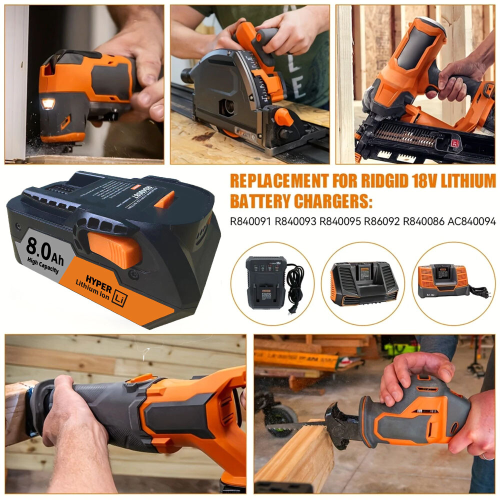 Pack 8.0Ah For RIDGID 18V Hyper Battery R840087 R840083 R840085 R840084 Tools