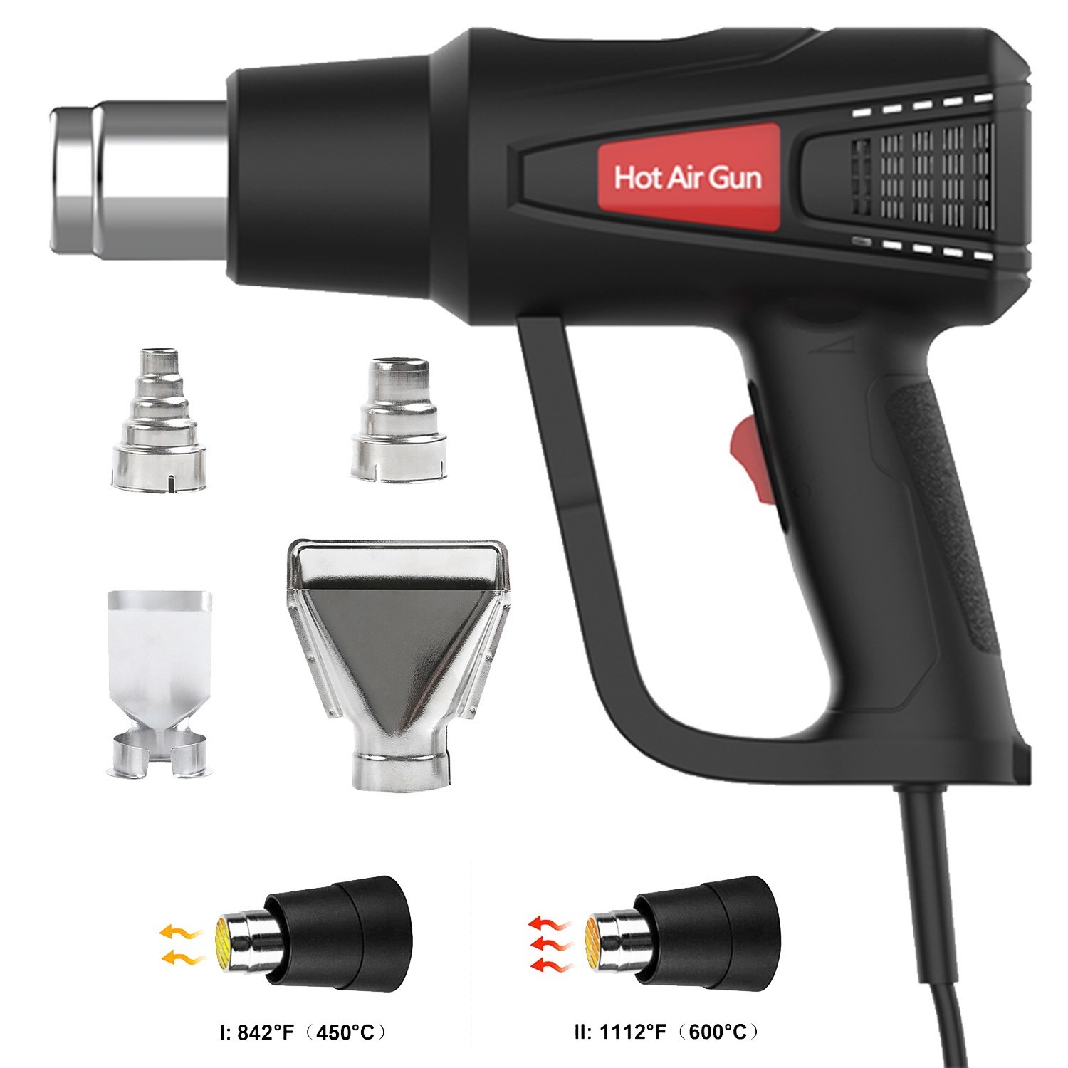 2000W Heat Guns Fast Heat Hot Air Gun Kits Dual Temperature Power with 4 Nozzles