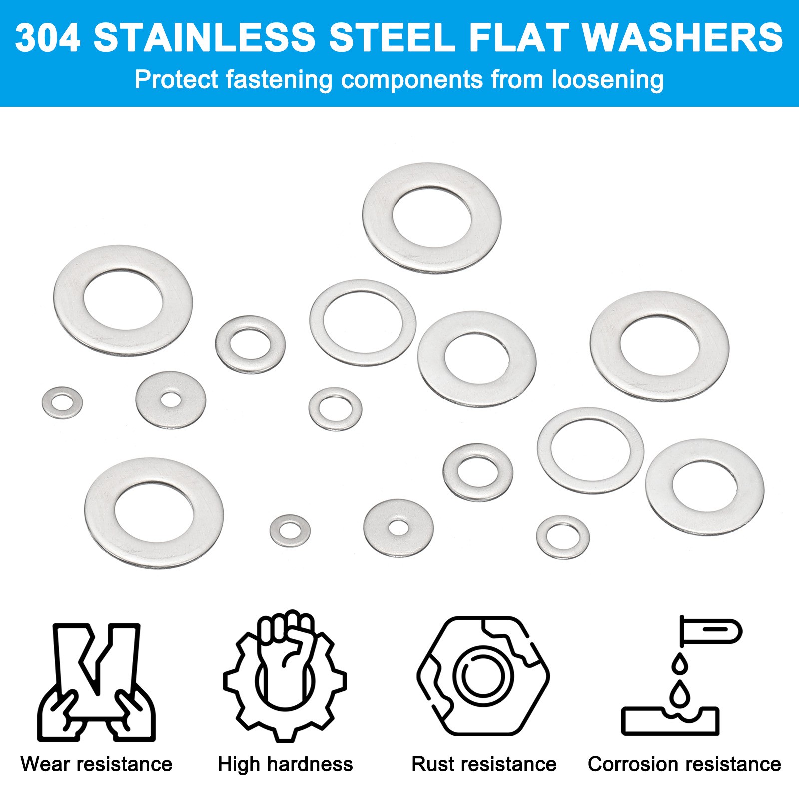 200 Pcs 304 Stainless Steel Flat Washer Metal Fender Washers (M4x9mm)