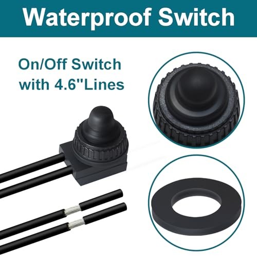 PCS Waterproof Switch 12v, ON/Off SPST Waterproof Push Button Switch 5 Black