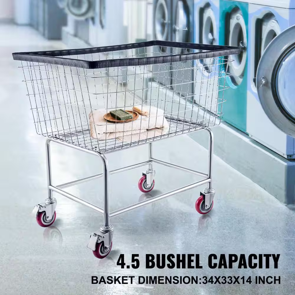 Wire Laundry Cart, 35 In. X 15.7 In. X 22 In. Commercial Wire Laundry Basket Car