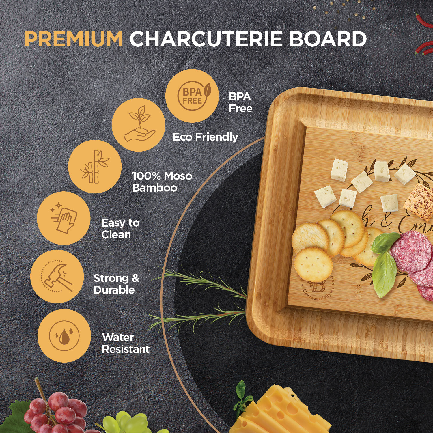 Personalized Charcuterie Board, Bamboo Cheese Board – Personalized Cutting Board