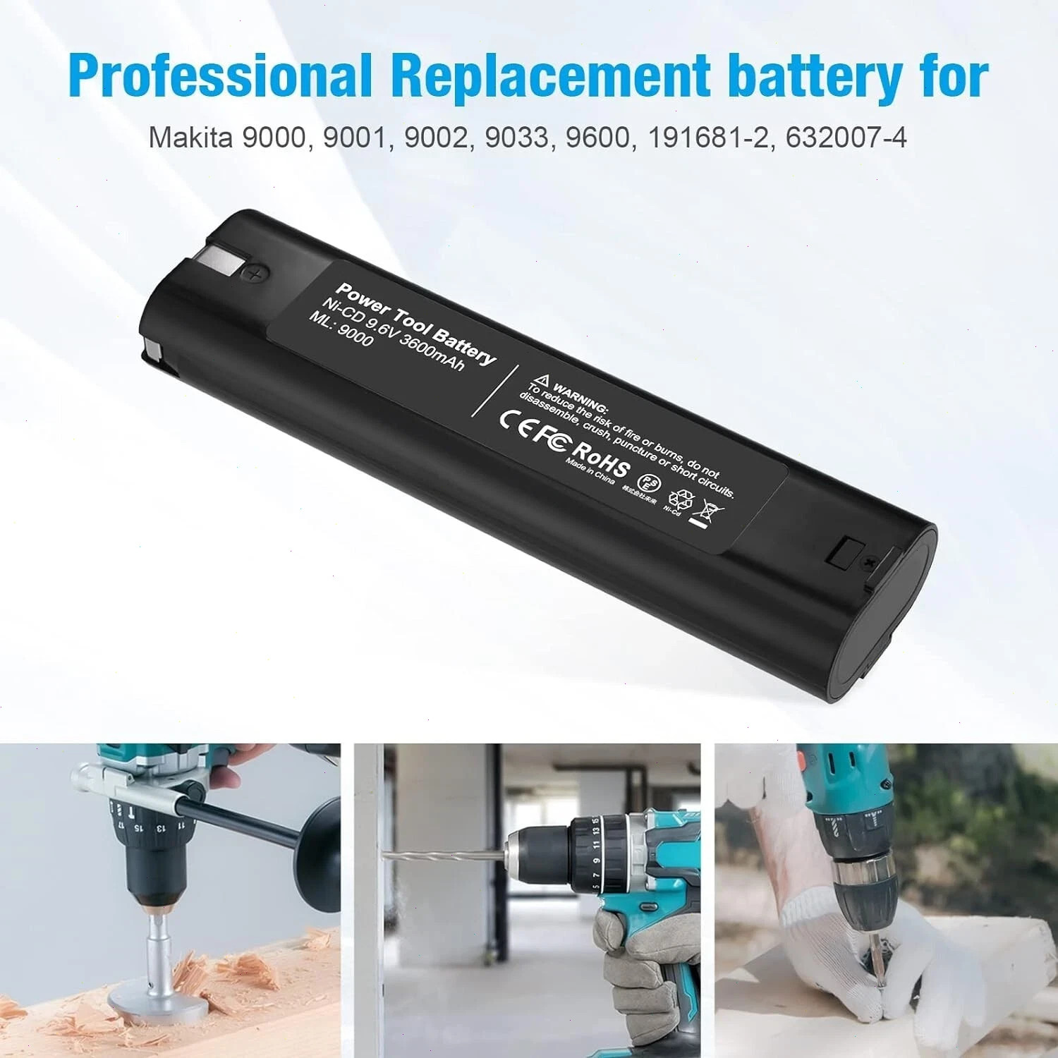 2PACK 9.6V Ni-MH Battery for Makita 9000 9001 9002 9033 9034 632007-4 6095D NEW