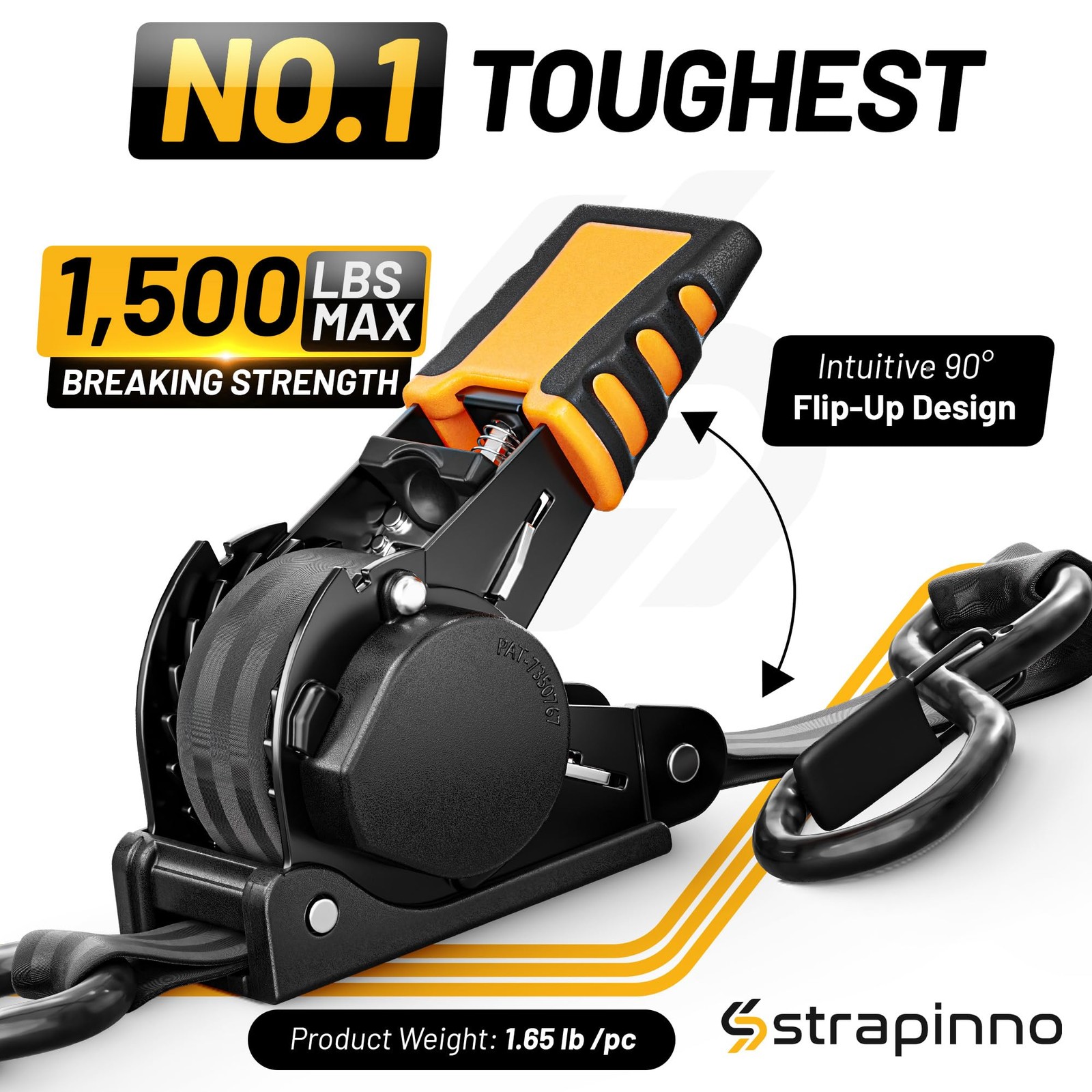 Retractable Ratchet Straps (4-Pack), 1 in x 10 ft, 1,500LBS Break Strength, M…