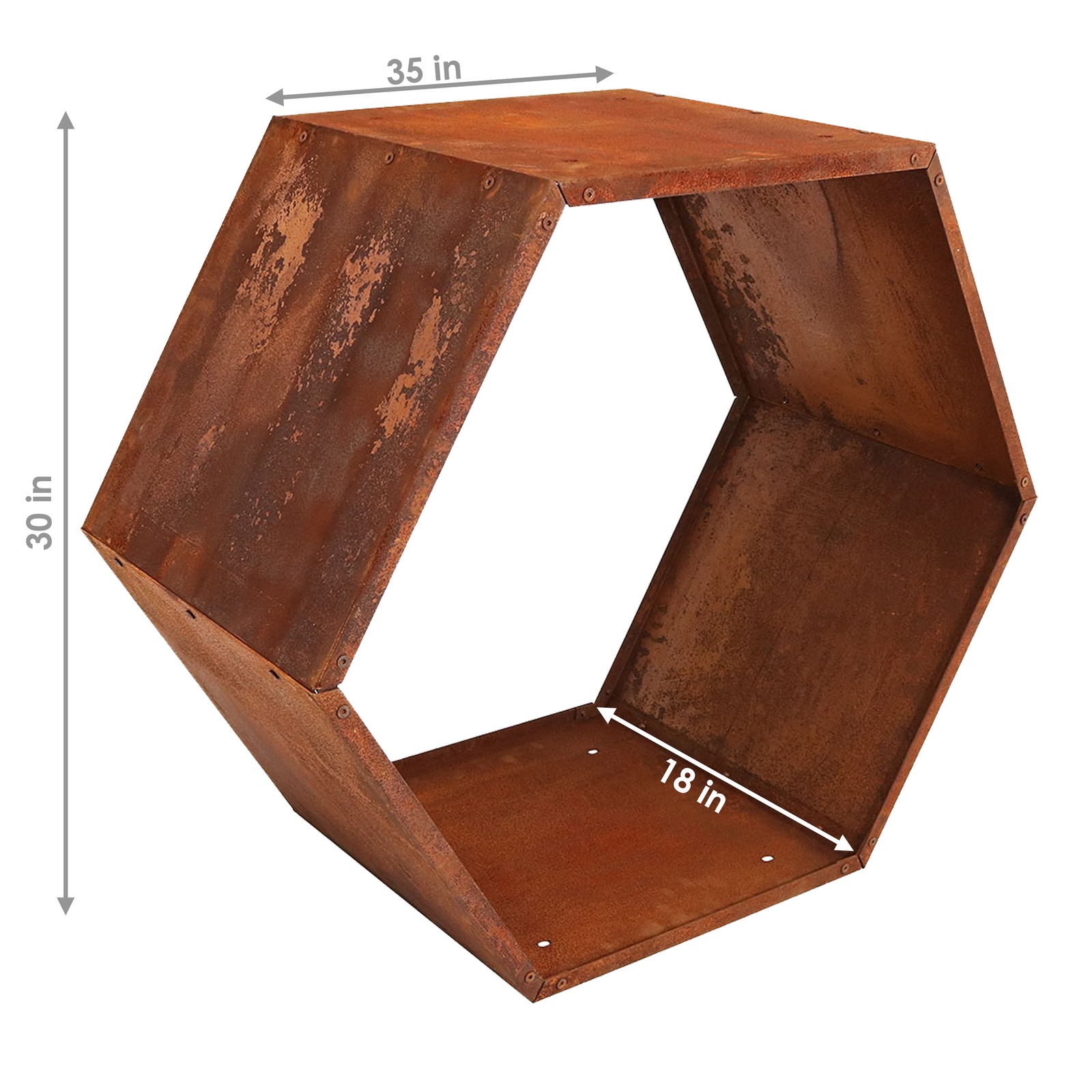 30 in Hexagon Rustic Honeycomb Firewood Log Rack – Rust by Sunnydaze