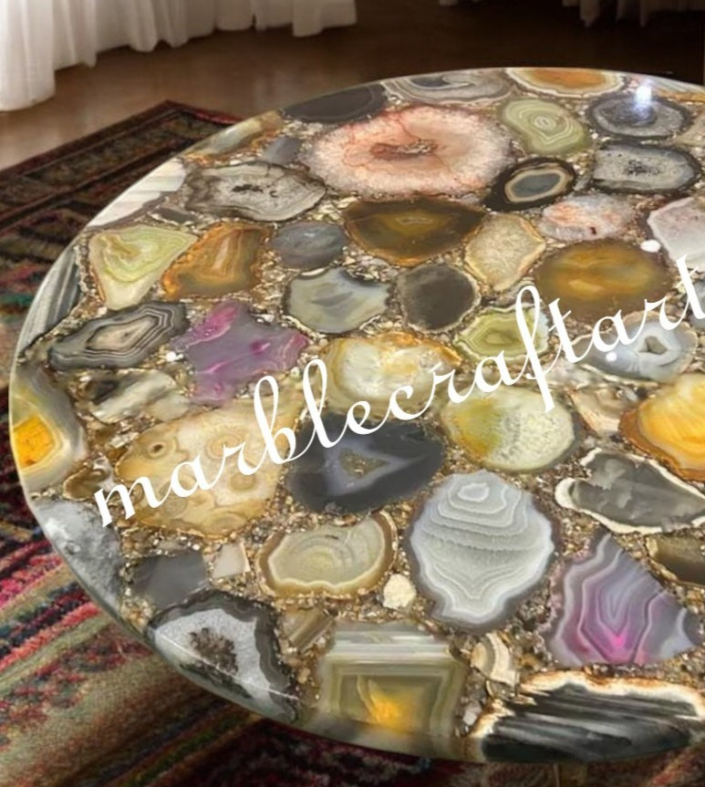 Handmade Mix Agate Round Table Top: Mid Century Modern Furniture for Home Decor