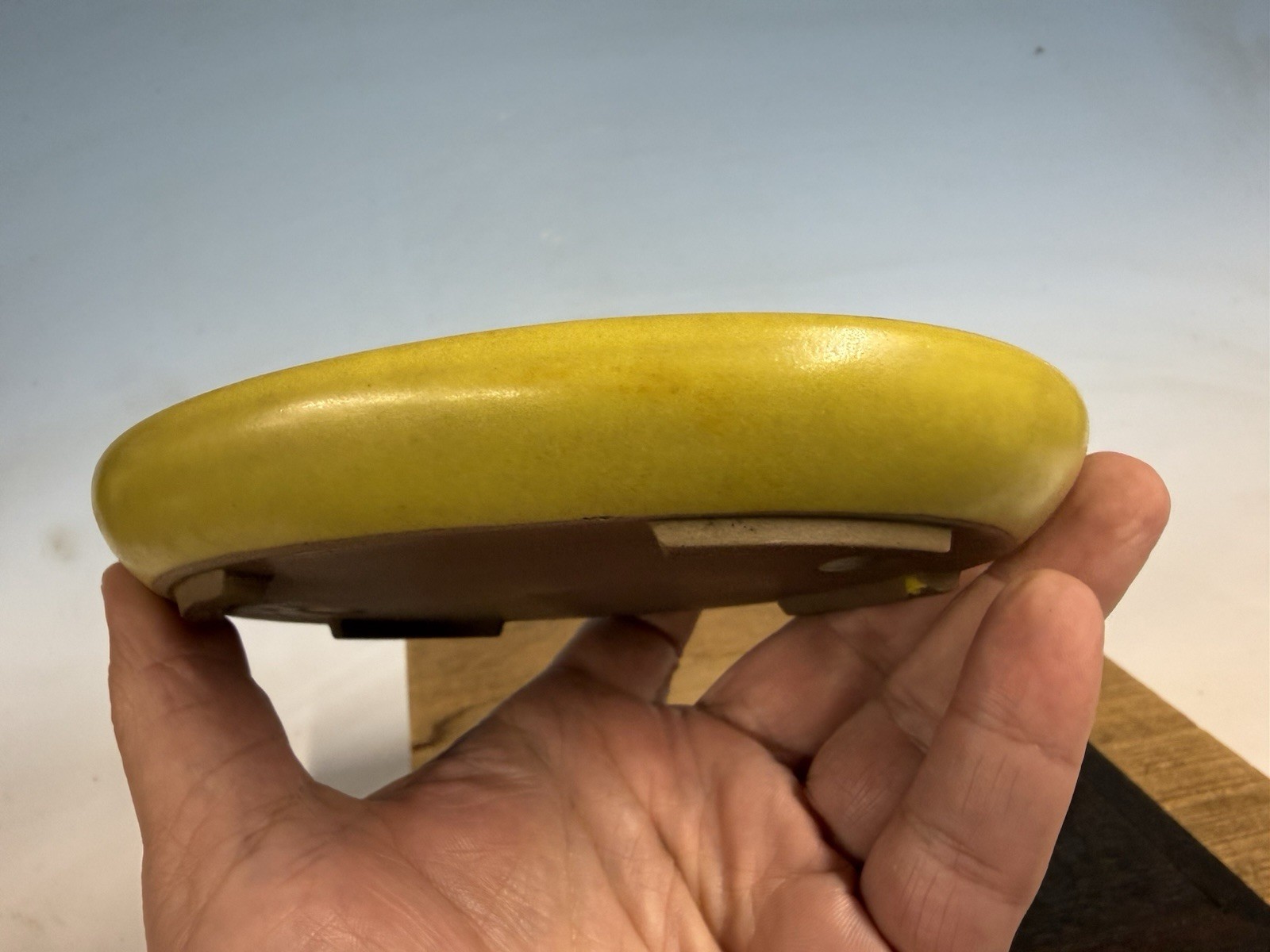 Japanese Unknown Maker Shohin Bonsai Tree Pot 6 1/8” Yellow Glaze