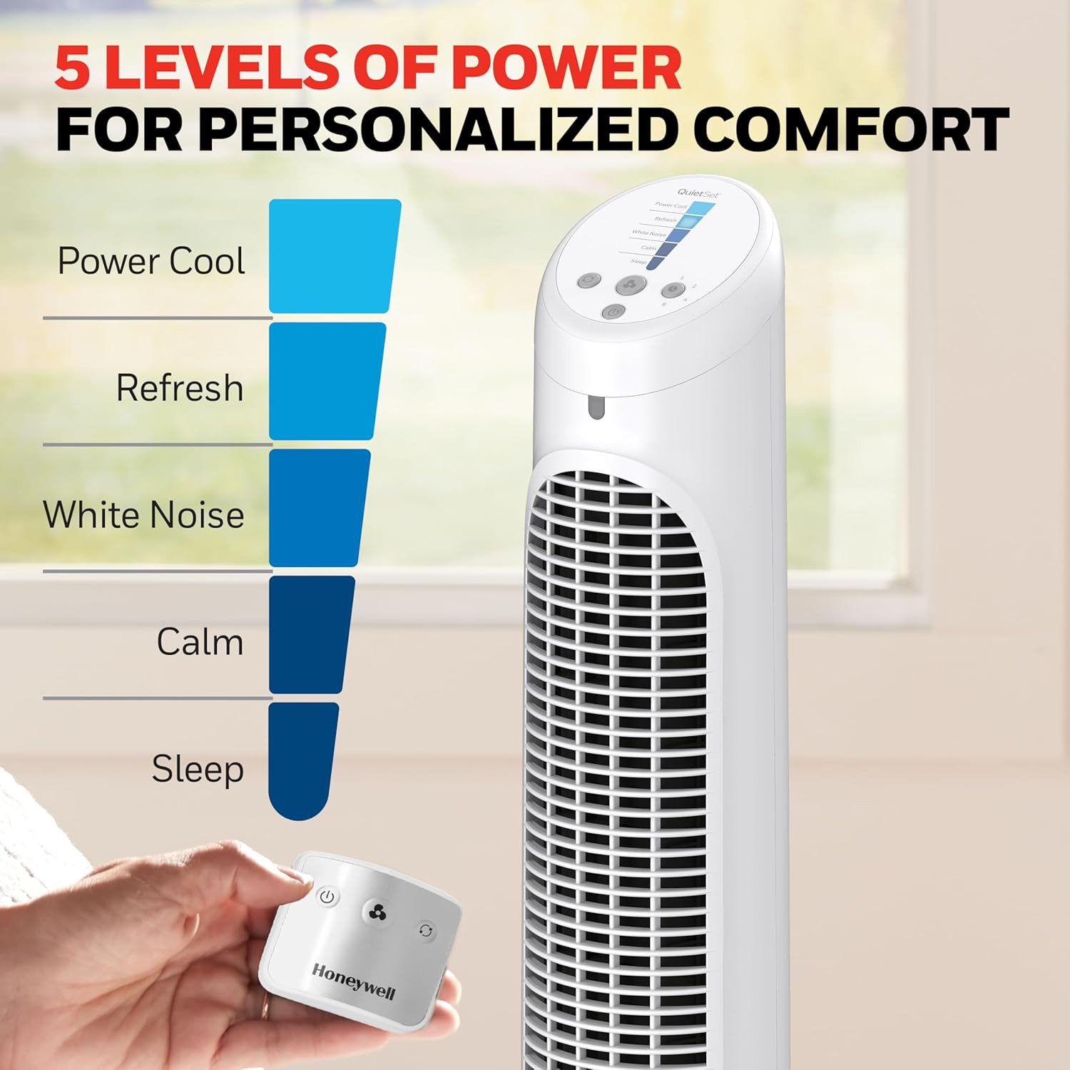 Quietset Whole Room Oscillating Tower Fan with Remote, White, HYF260