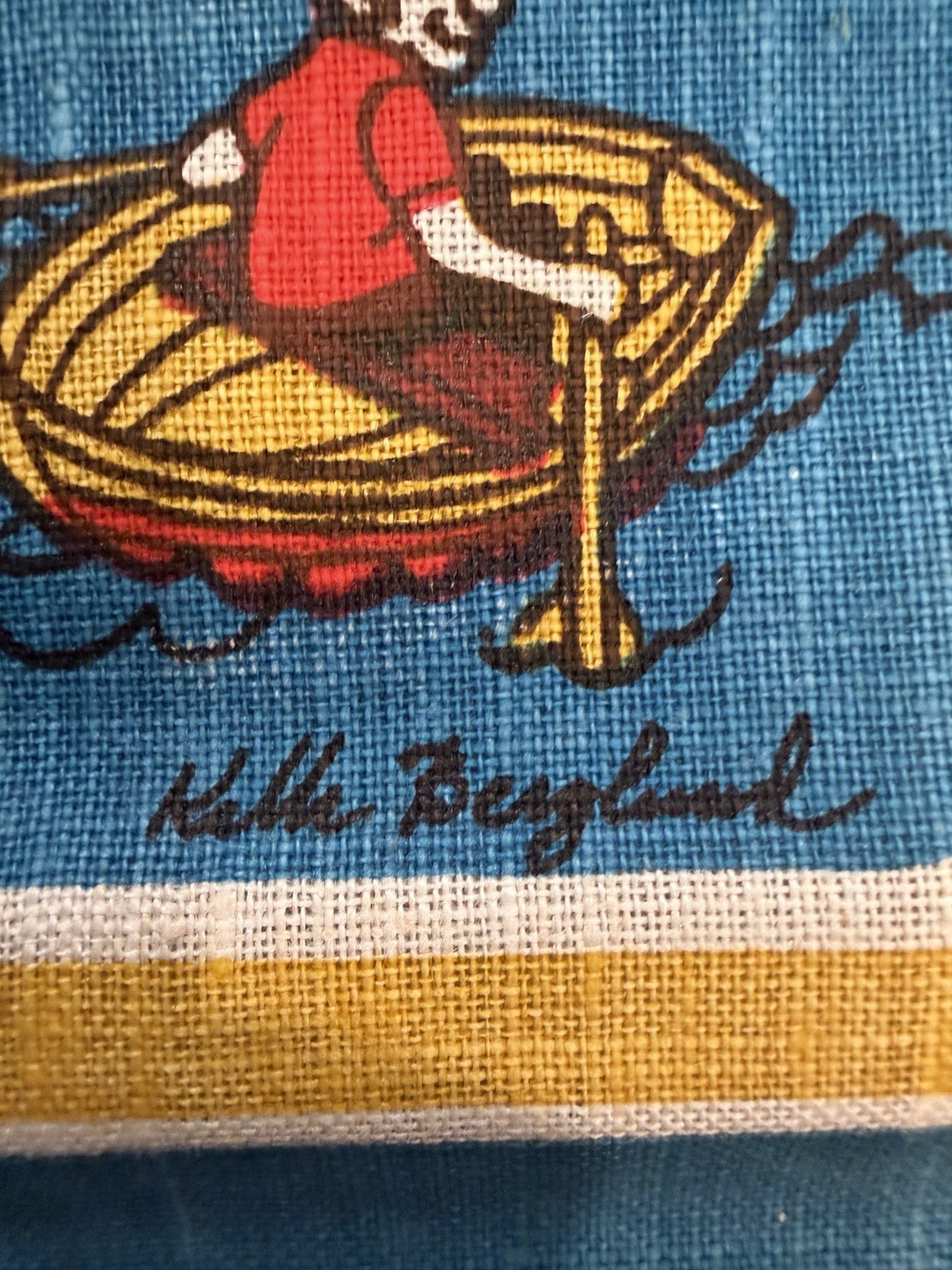 Vintage 1970s Kalle Berglund Sweden Illustrated Fabric Map Wall Hanging Tapestry