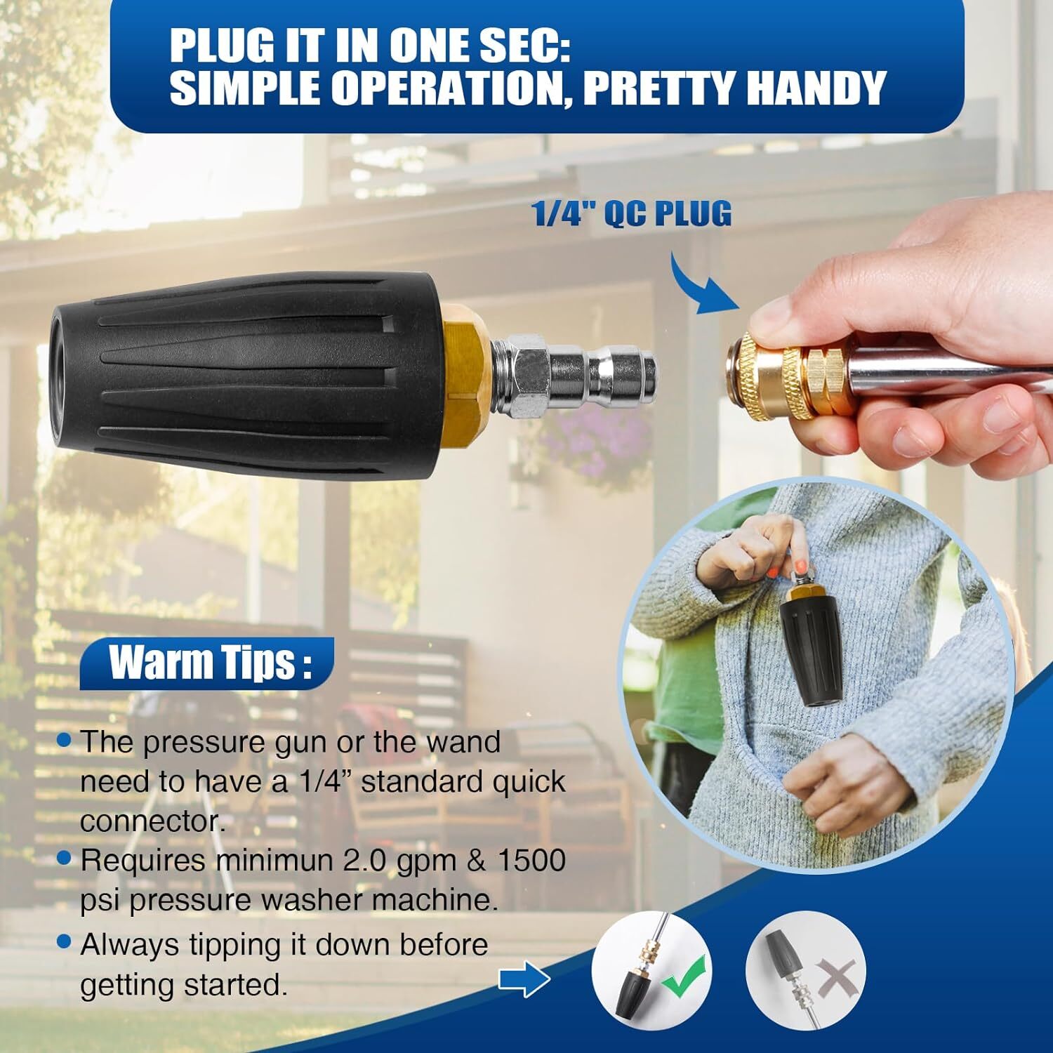 4.0GPM High Pressure Washer Rotating Turbo Nozzle Spray Tip 4000PSI 1/4″ Quick