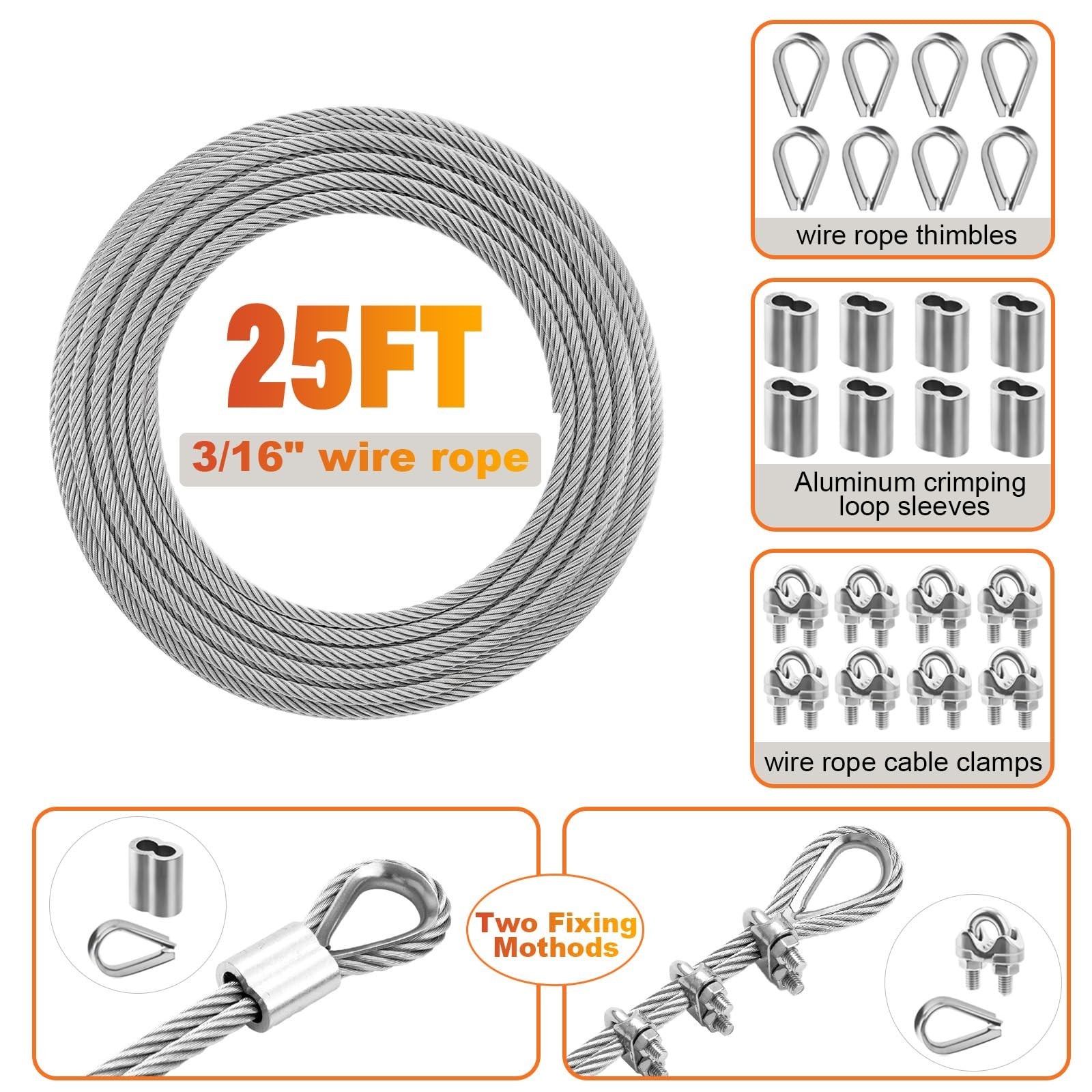 Stainless Steel Cable for Railing – 25FT 3/16″ T316 Wire Rope | 7 x 19 Strand…