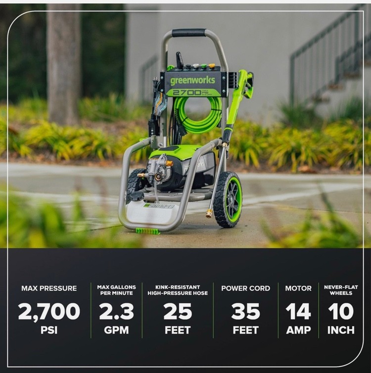 Greenworks 2700 PSI 2.3 GPM Max Brushless Electric Pressure Washer 15°, 25°, …