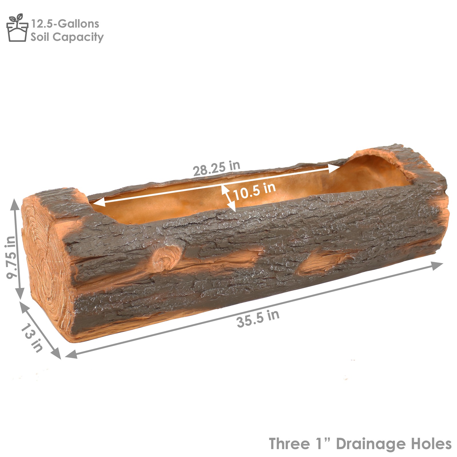 35 in Polyresin Rustic Outdoor Raised Log Flower Pot Planter by Sunnydaze