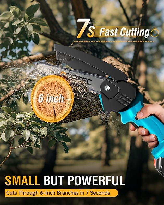 6 inch Electric Mini Chainsaw Cordless Saw w/ 2 battery Handheld for Cutting
