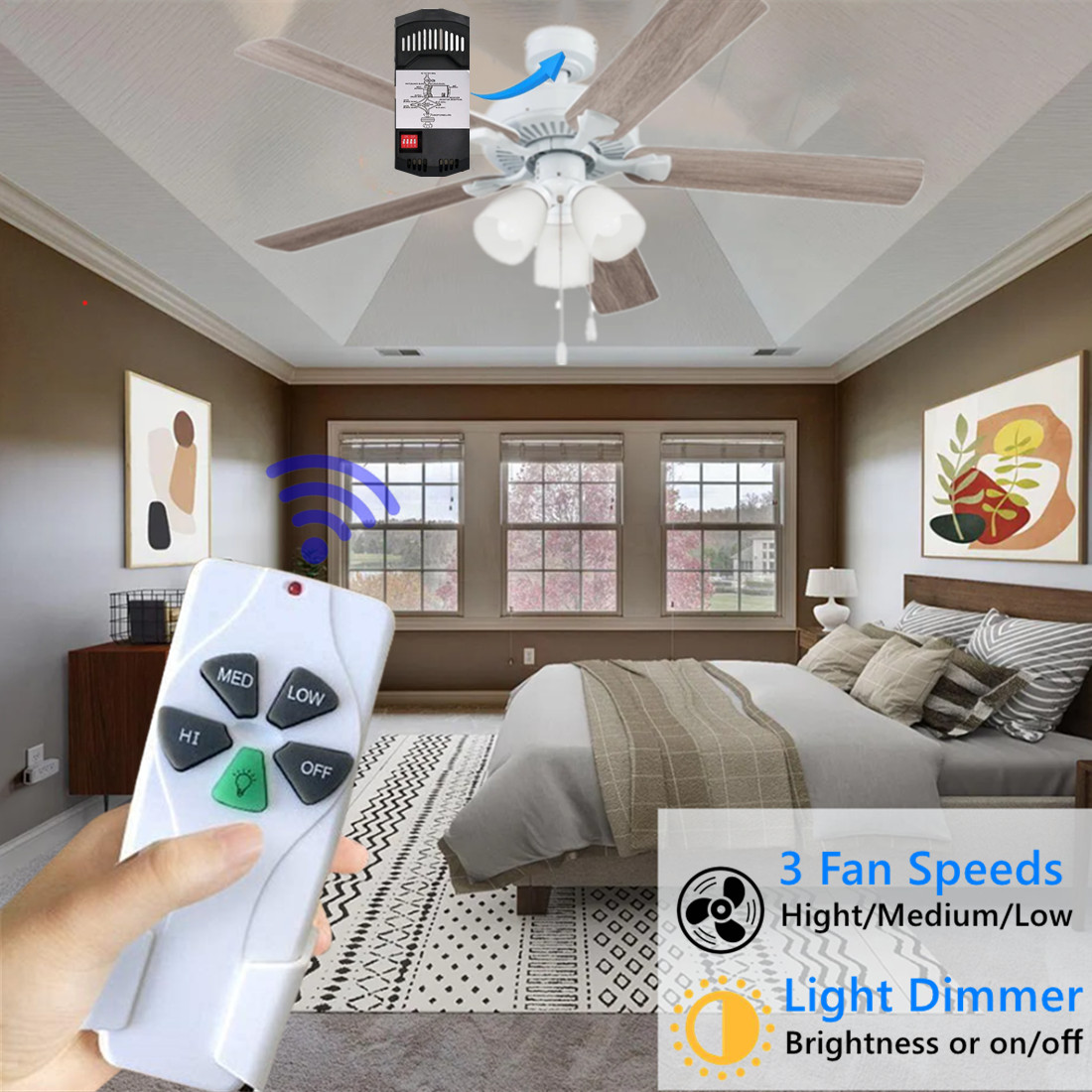 Ceiling Fan Remote Control Replacement for Harbor Breeze Hampton 3 Speed Dimmer