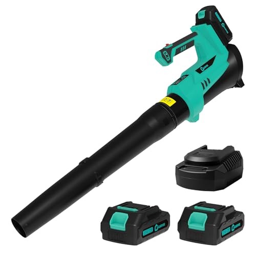 Leaf Blower Cordless – 550 CFM / 21V Powerful 2 * 2.0Ah 550 CFM with 6-Speed