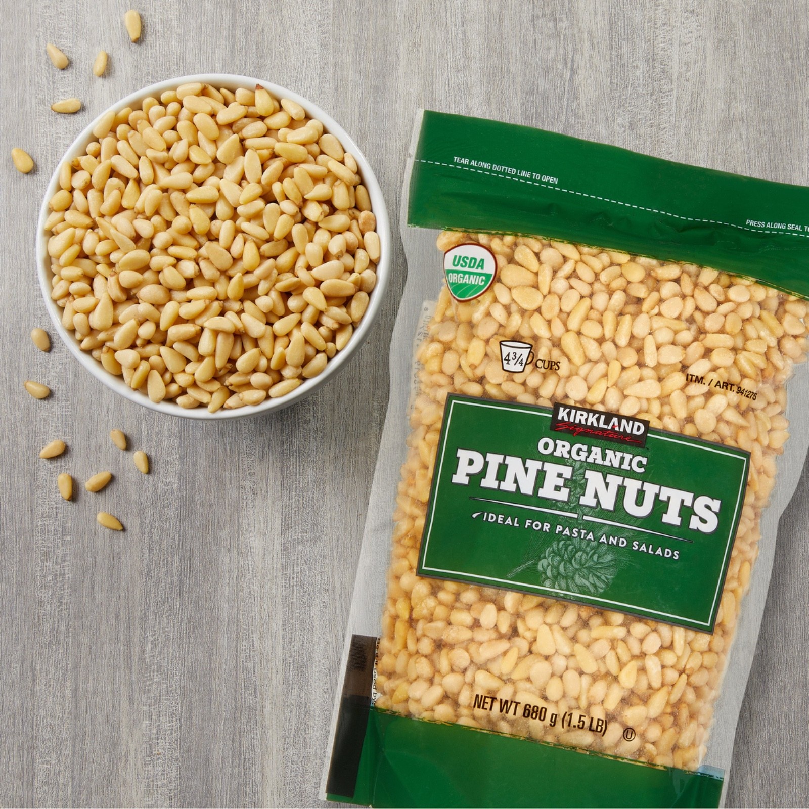 KIRKLAND ORGANIC PINE NUTS 24 OZ, 1.5 LB (680G), IDEAL FOR PASTA AND SALADS