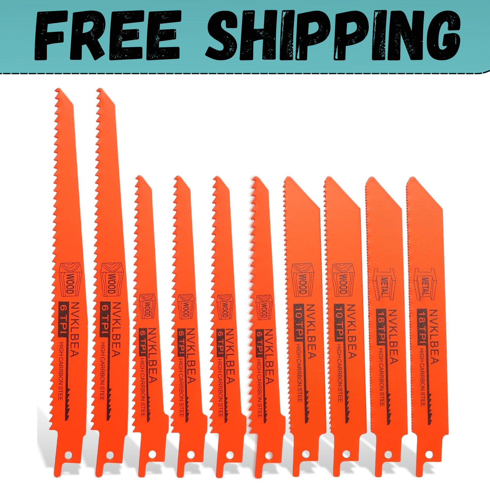 10-Piece Reciprocating Saw Blades 6 & 8 Inch Wood & Metal Cutting Saw Blades Pre