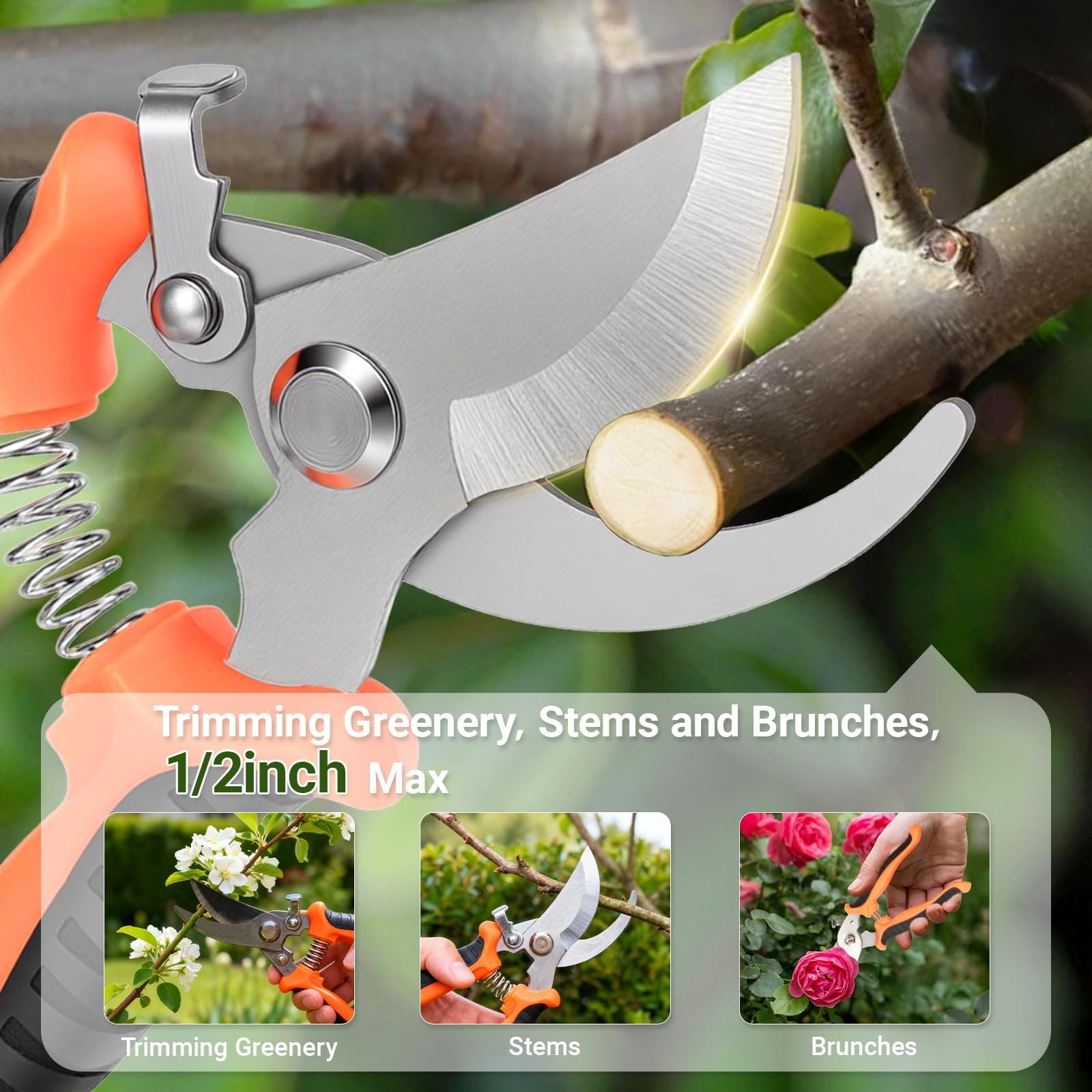 Premium 7.5IN Garden Pruners Effortless Stainless Steel Shears for Shrubs