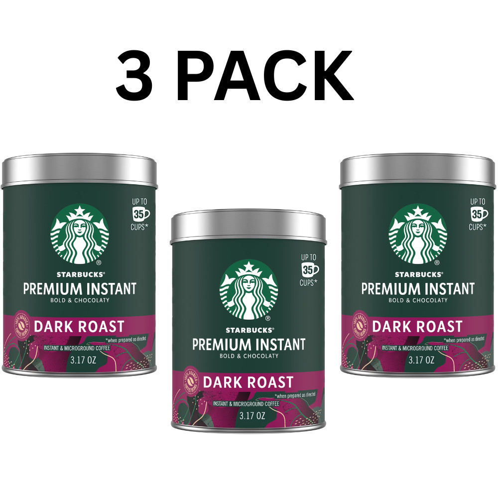 Starbucks Premium Instant Coffee Dark Roast 3.17 oz 3 Pack Strong Coffee