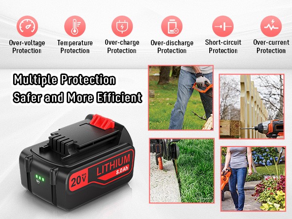 2 Pack 20V Battery 8.0Ah for Black+Decker LB2X4020 MAX Lithium Ion Pack LBXR20