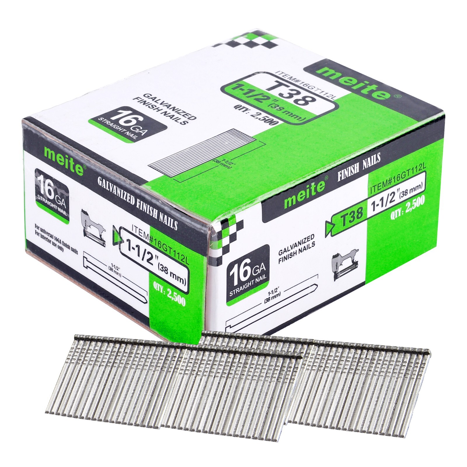 2,500 pcs meite 16 Gauge Finish Brad Nails 7/8″ to 2-1/2″ Galvanized (T Series)
