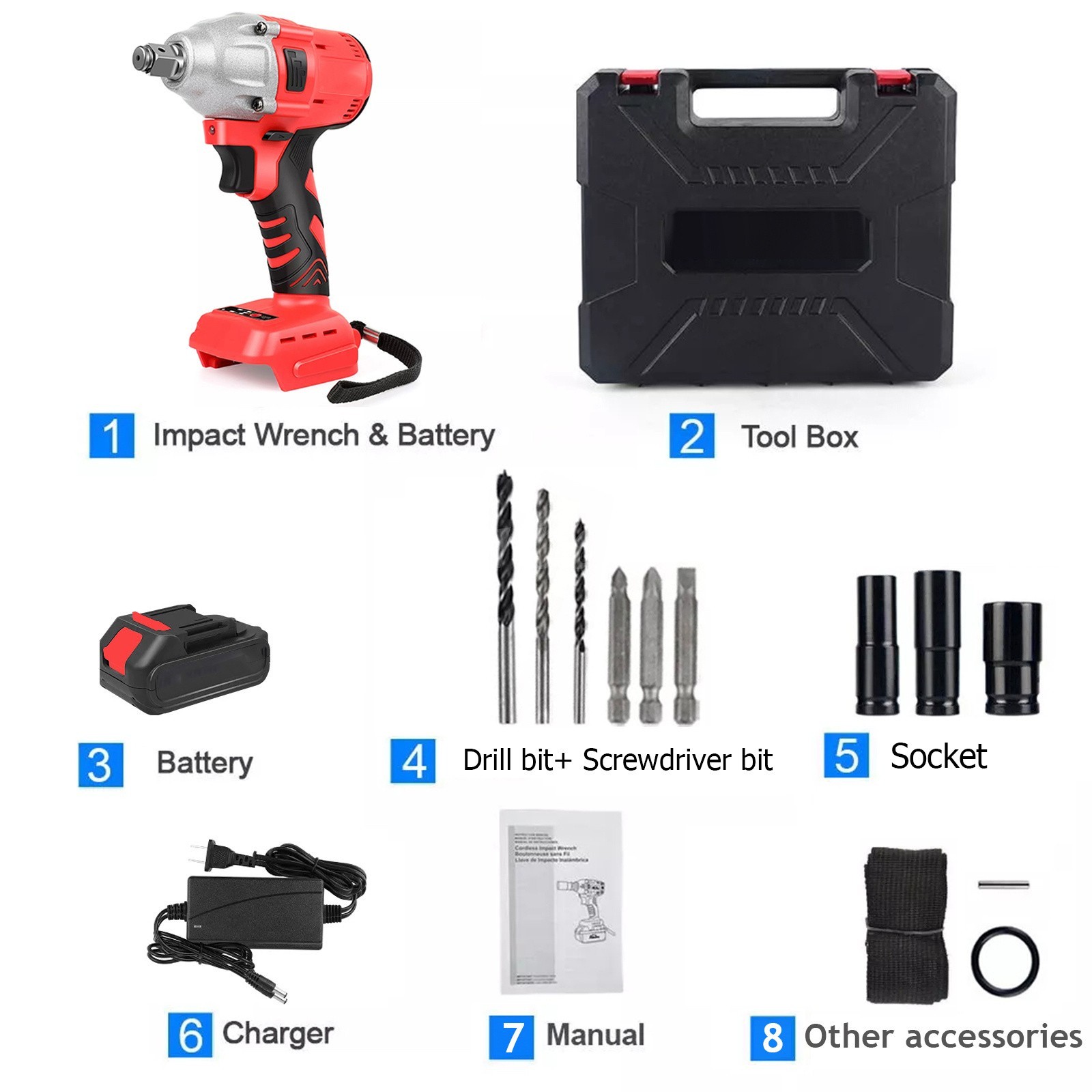 20V Cordless Harmmer Drill 1/2″in Brushless Electric Impact Wrench With Battery