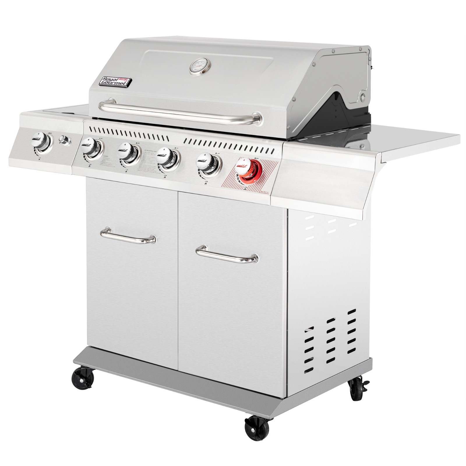 Royal Gourmet Gas Grill Stainless Steel 5-Burner with Rotisserie Kit Outdoor BBQ