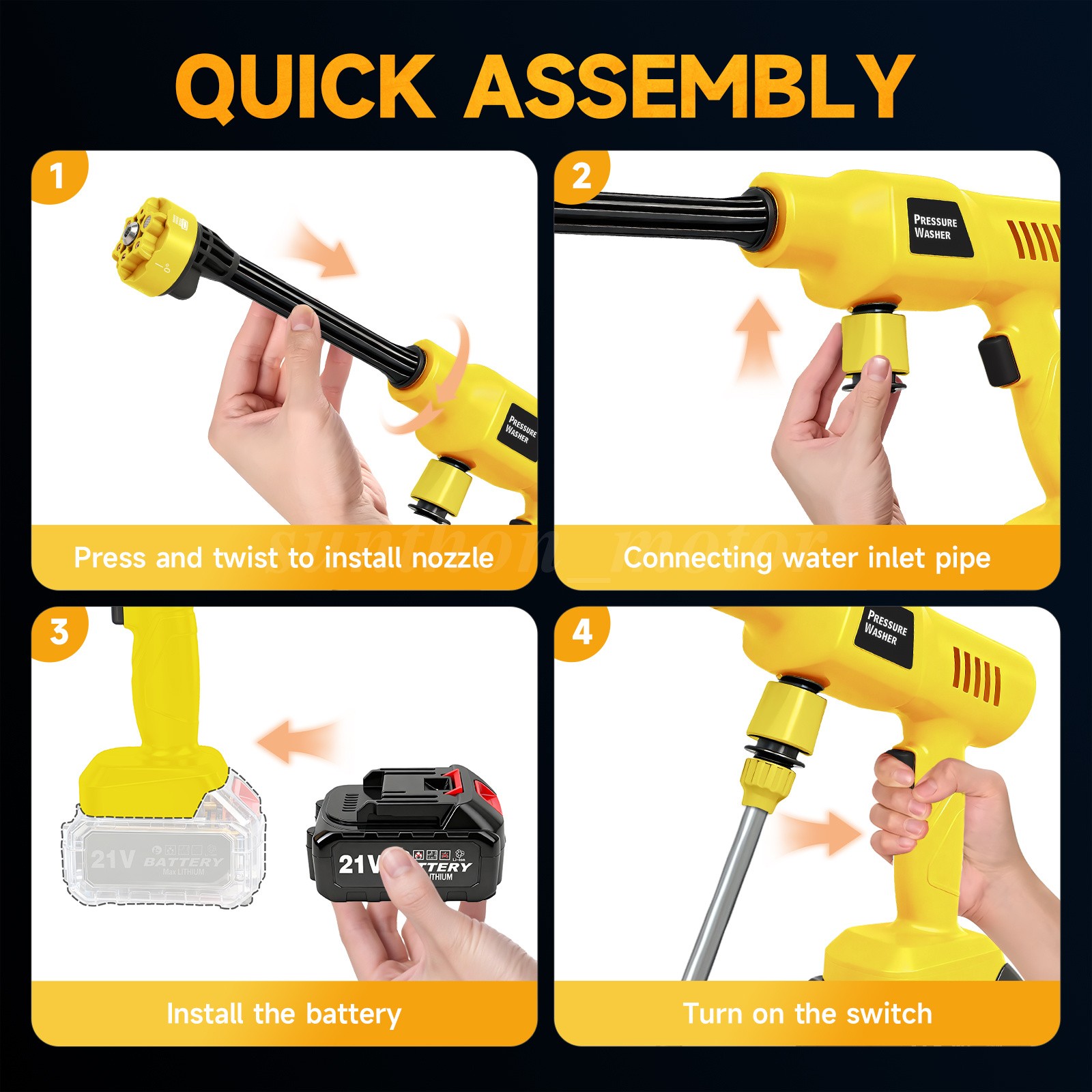 Cordless Electric High Pressure Water Spray Gun Portable Car Washer Cleaner Tool