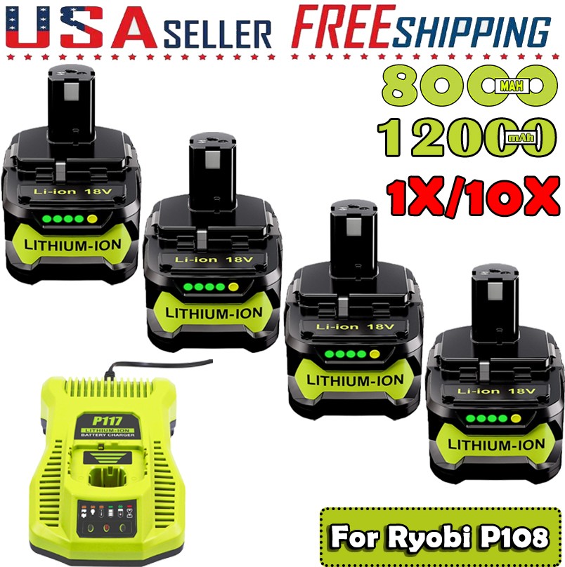 1-10PACK 8AH FOR Ryobi 18V Li-Ion Battery+Charger P102 P103 P105 P107 P108