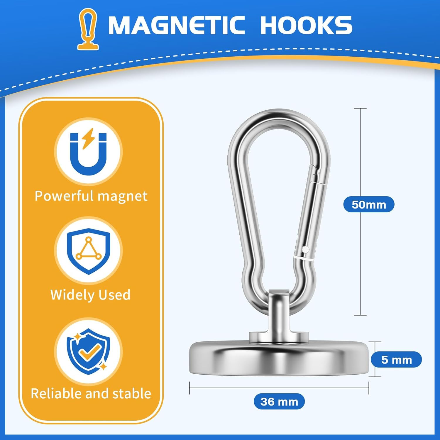 Carabiner Magnetic Hooks 150LBS 4 Pack Strong Magnet Hooks Heavy Duty With Swive