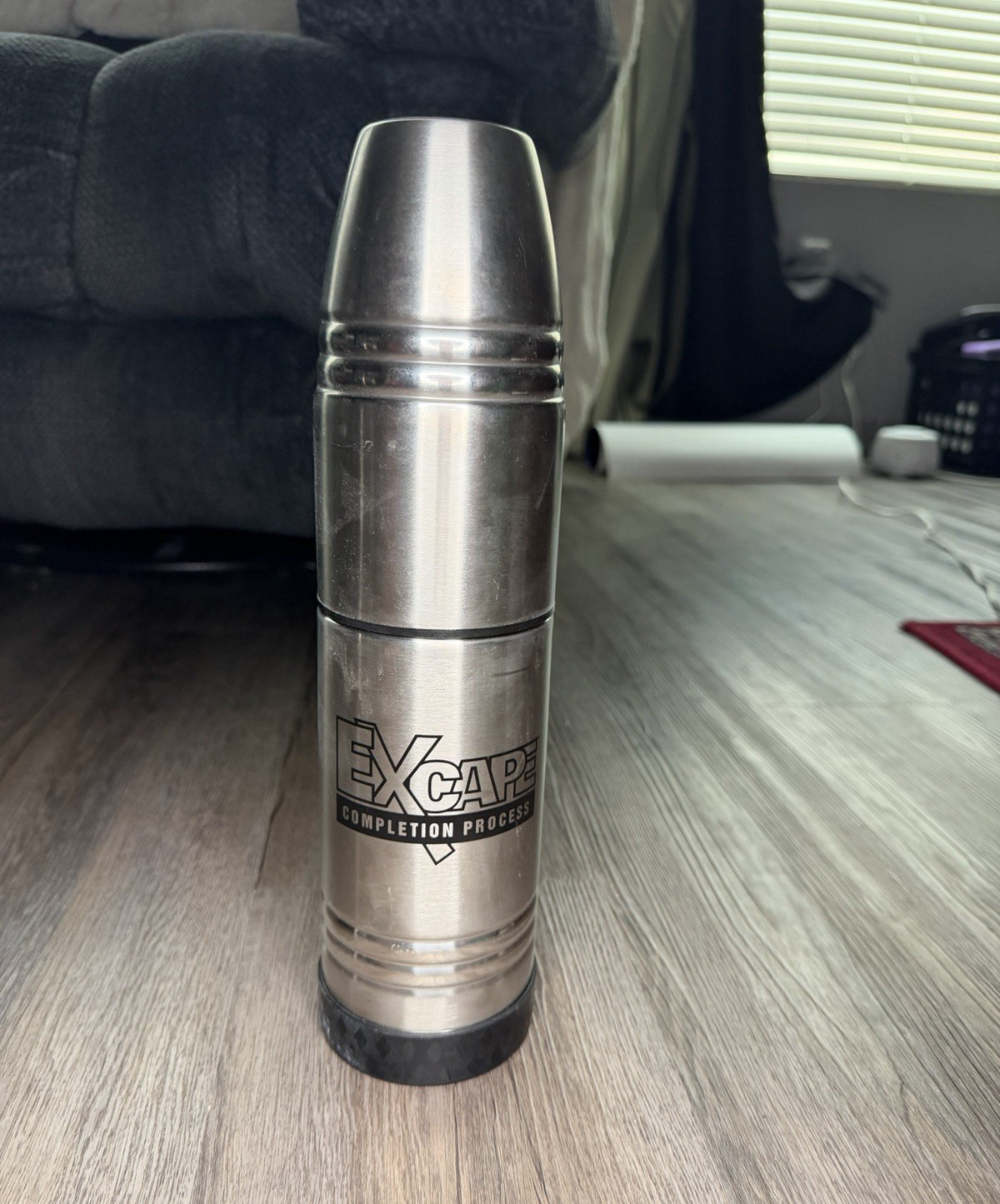 Stainless Steel 1L Insulated Vacuum Flask Thermos Twist Cup Lid Silver/Black