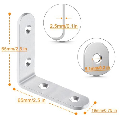 20-Pack Stainless Steel Corner Brace L Brackets with Screws for Wood Furniture