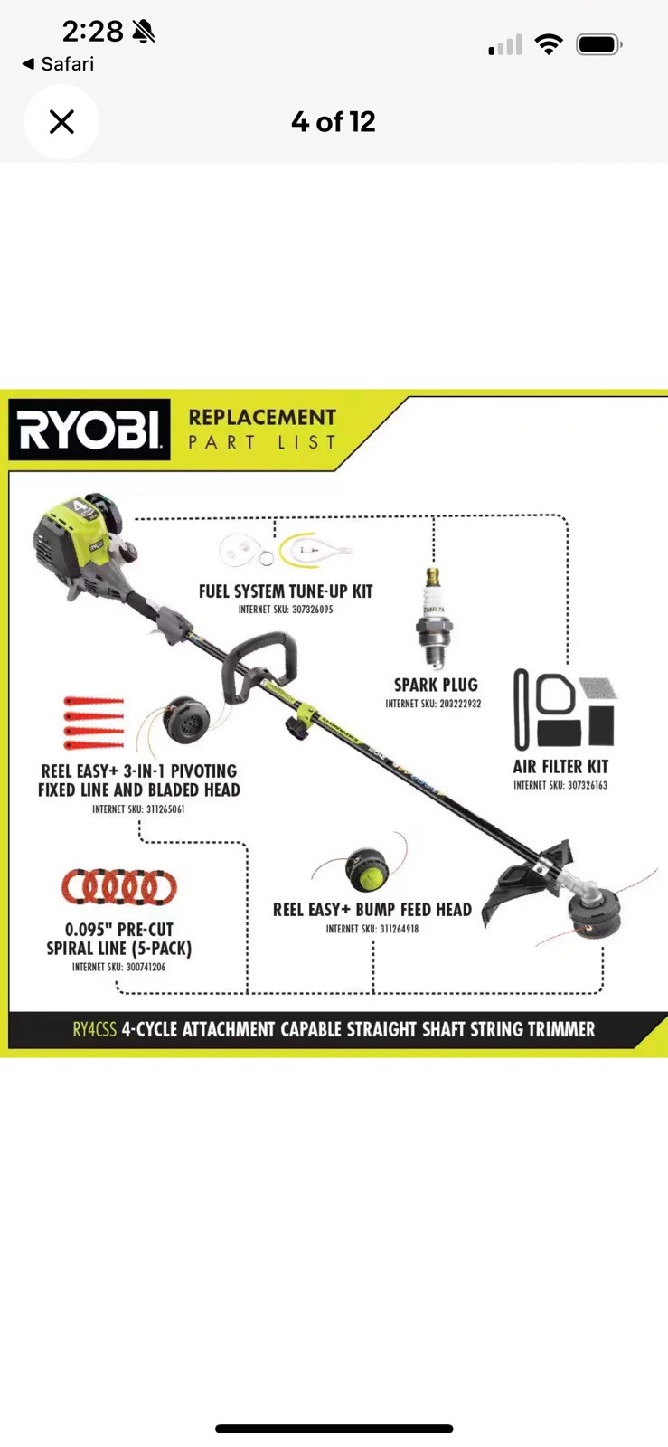 Ryobi RY4CSS 4-Cycle 30cc Straight Shaft Gas Trimmer