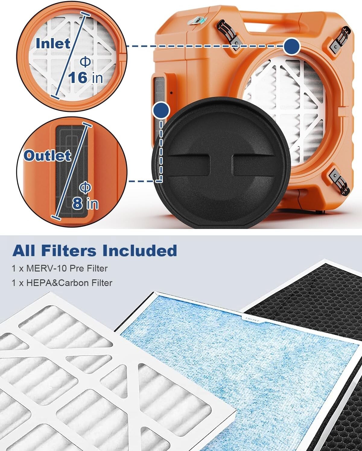 ALORAIR HEPA 750CFM HEPA Air Scrubber UV-C 3-Stage Filtr Professional Air Cleane