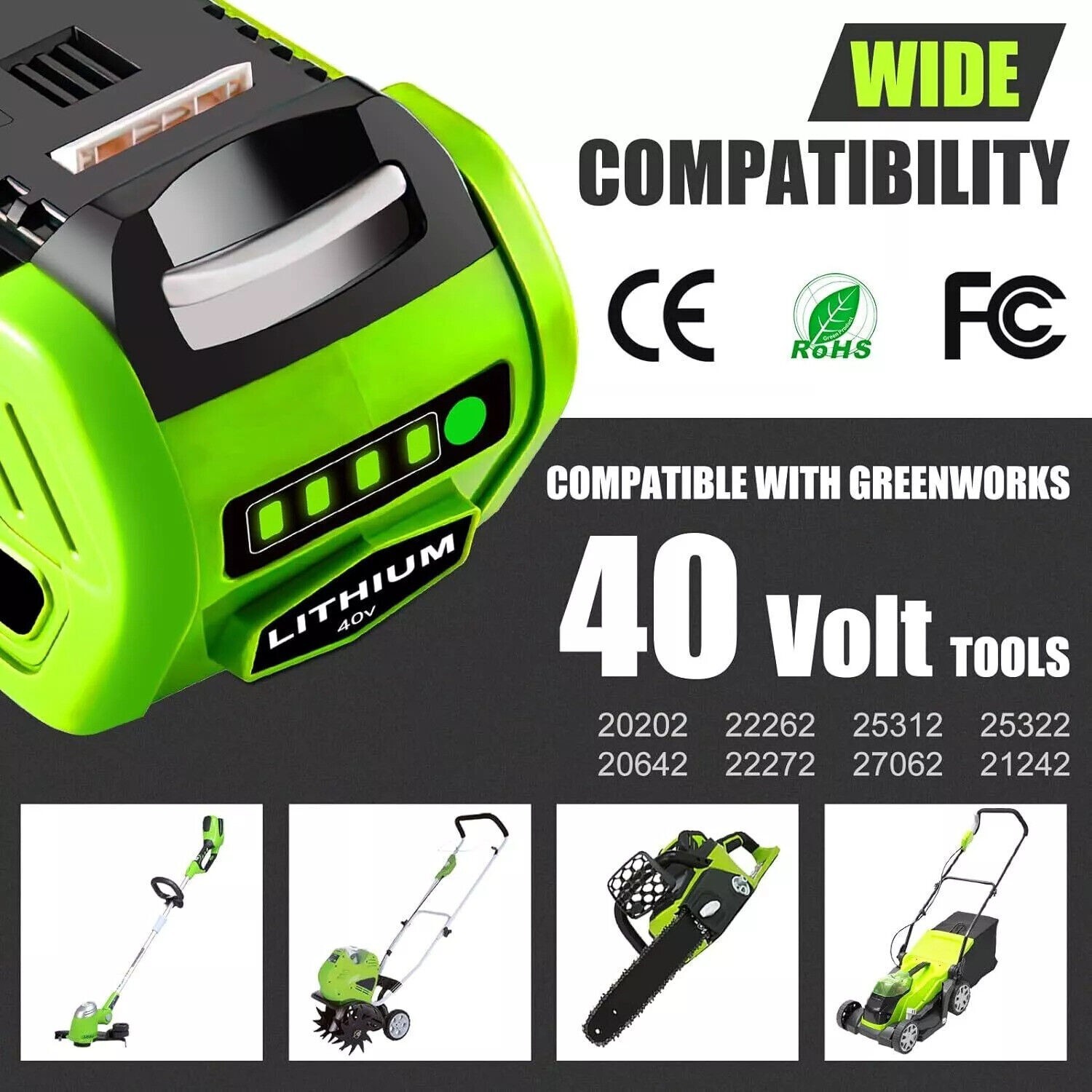 40V 5.0Ah For Greenworks G-MAX Lithium Battery 29472 29462 29252 20202 40 Volt
