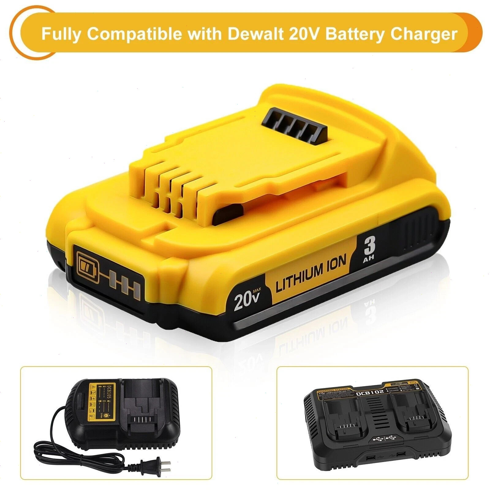 2Pack For DeWalt 20V 20 Volt Max XR 3.0AH Lithium Battery DCB206-2/Dual Charger
