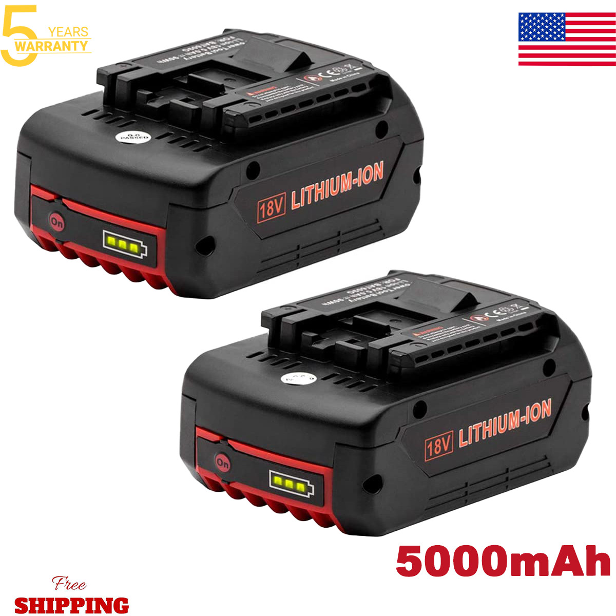 2pack For Bosch 18v 5.0Ah/5000mAh Li-ion Battery BAT609 BAT610G BAT618 24618-01