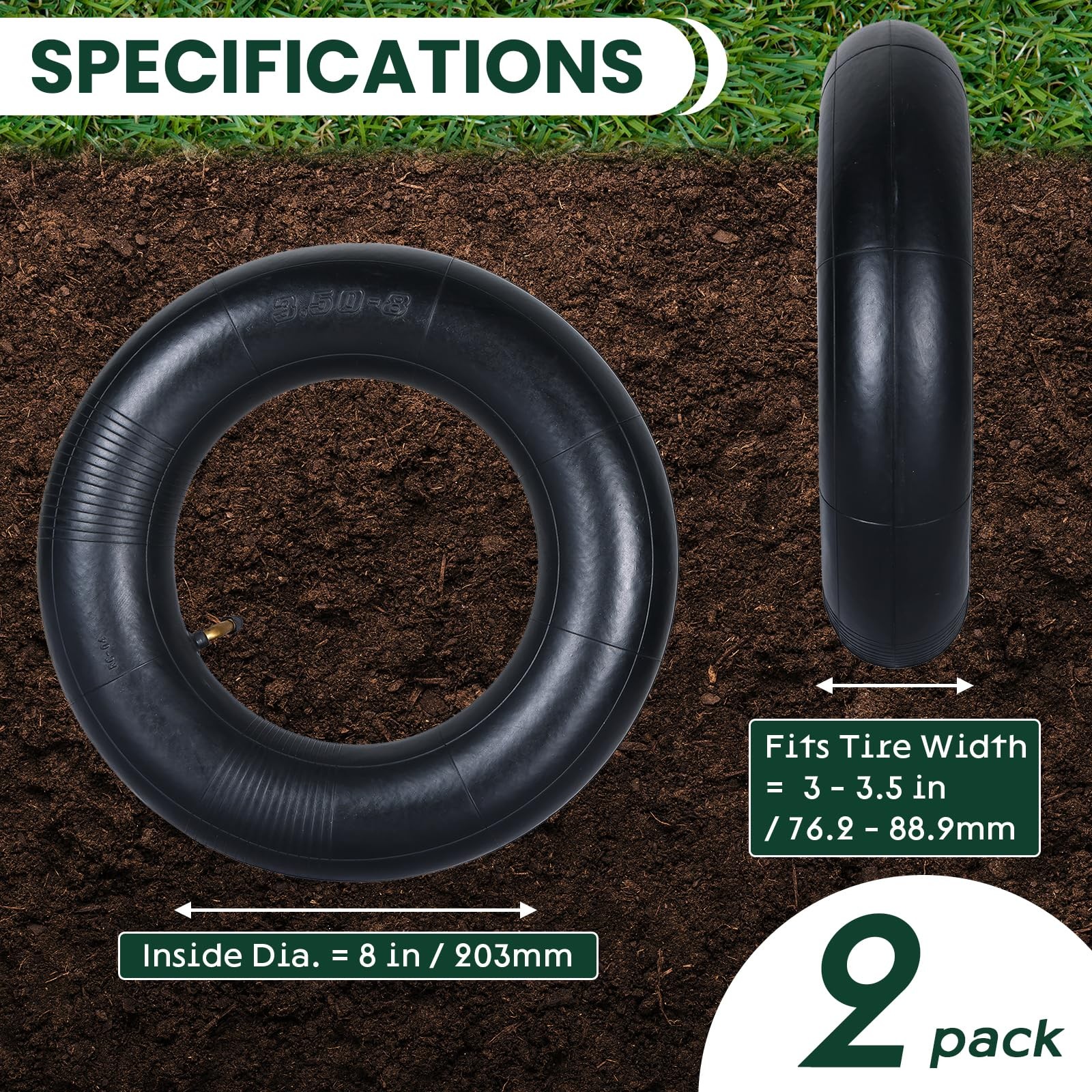 AMGSH 3.00/3.50-8 Inner Tube with TR87 Angled Valve Stem 3.00/3.50-8, Black