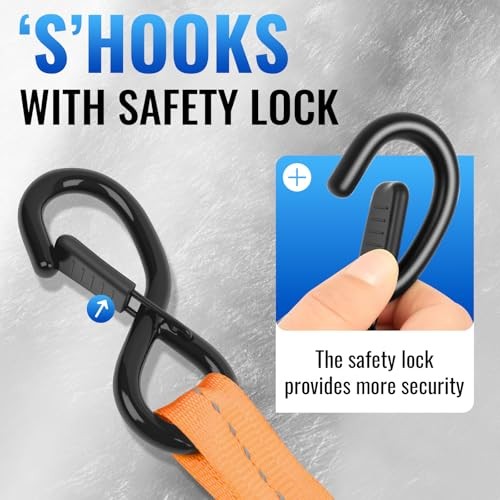 Retractable Ratchet Straps 4 Pack – 1,500 Lbs Break Strength 1 in x 10 Orange