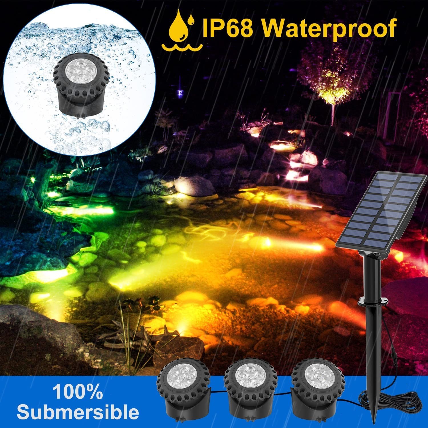 T-SUN 5 IN 1 Solar Pond Lights LED Outdoor Garden Underwater Fountain Pool Light