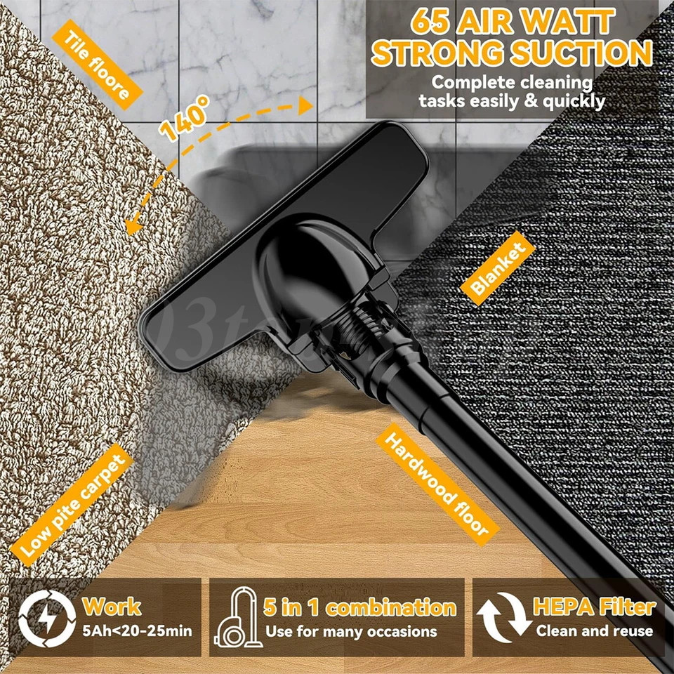 500W Cordless Handheld Vacuum Cleaner Portable Car Auto Home Wireless W/ Battery